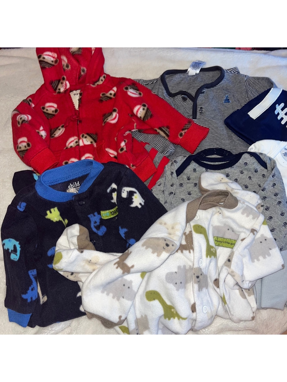 10 Pc Baby Boy 0-3 mo Fall/Winter Clothing Lot Pjs Pants Bodysuits Sleep Sack